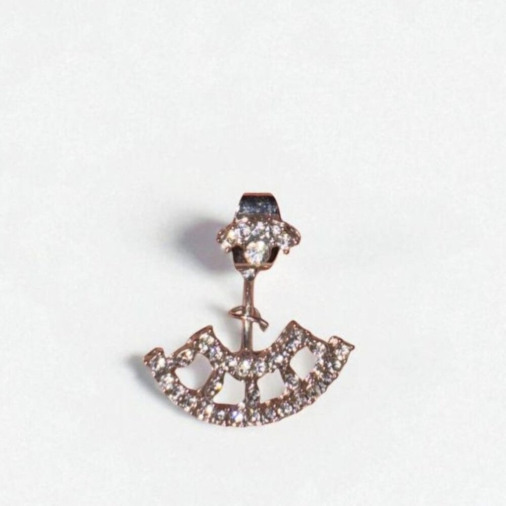 Vintage Silver Cubic Zirconia Fan Shape Drop Earrings Elegant Party Wedding - Picture 4 of 10